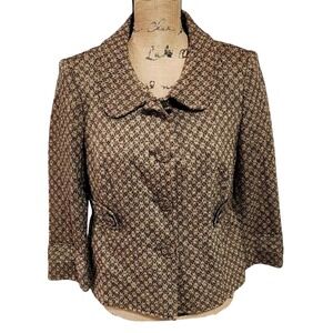 Ann Taylor LOFT Women's Blazer Size 8 Brown Geometric Tweed‎ Wool Blend 40s 50s